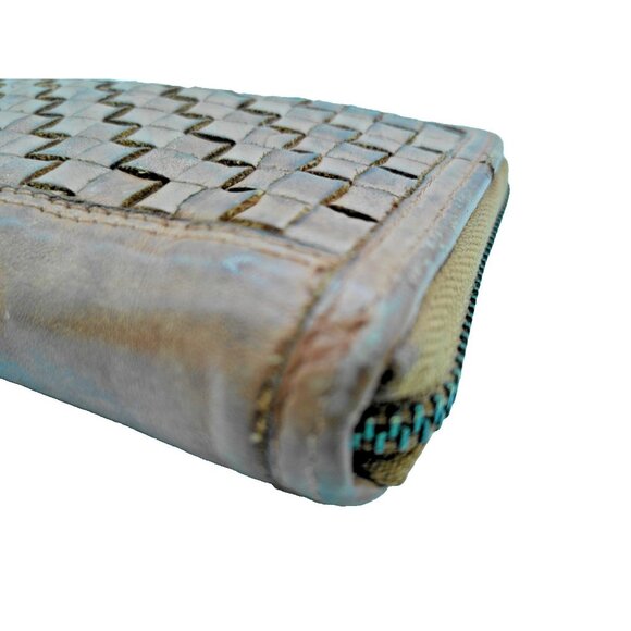 ZOA Wallet Cards Coin Purse Genuine Brown Leather Woven Design Zip Around Clutch - Picture 4 of 11